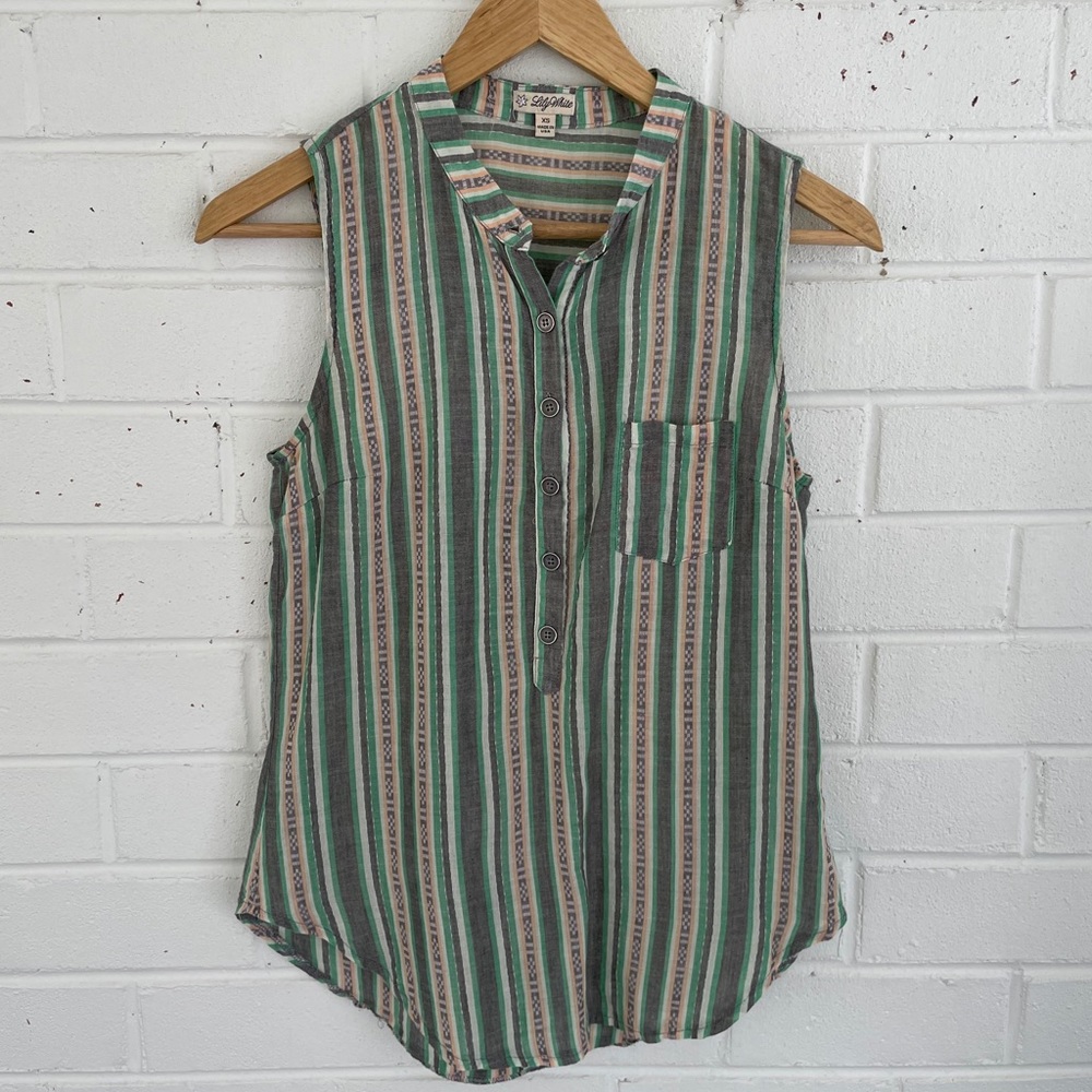 Breezy, striped sleeveless top by Lily White.